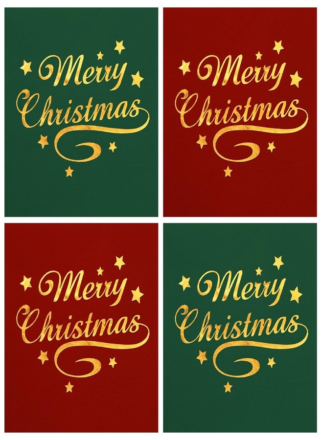 JarThenaAMCS مناديل ورقية من JarThenaAMCS، 80 قطعة، بتصميم عيد الميلاد المجيد، برقائق ذهبية وأحمر وأخضر، للاستخدام مرة واحدة، مناسبة للعشاء والغداء، مثالية لمستلزمات حفلات عيد الميلاد الشتوية، مقاس 6.5 × 6.5 بوصة - Image 1